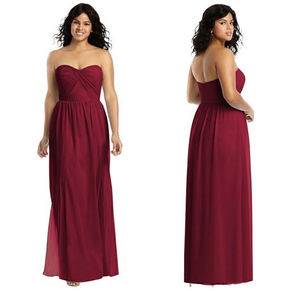 Social Bridesmaids Strapless Draped Bodice Maxi Dress with Front Slits